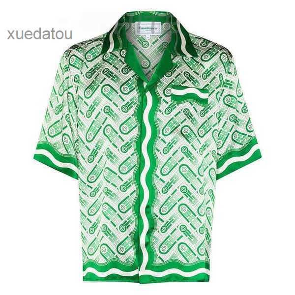 

2022 new ping pong casablanca classic mens shirts prairie green print loose british silk shirt short sleeve designer tees womens loose summe, White;black