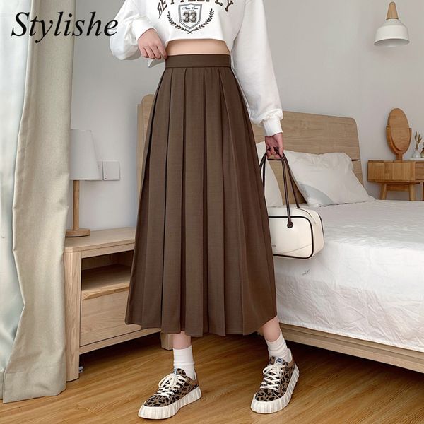 

skirt long skirt black pleated brown high waist a line korean fashion summer vintage midi gray s girl y2k 2023 spring 230417
