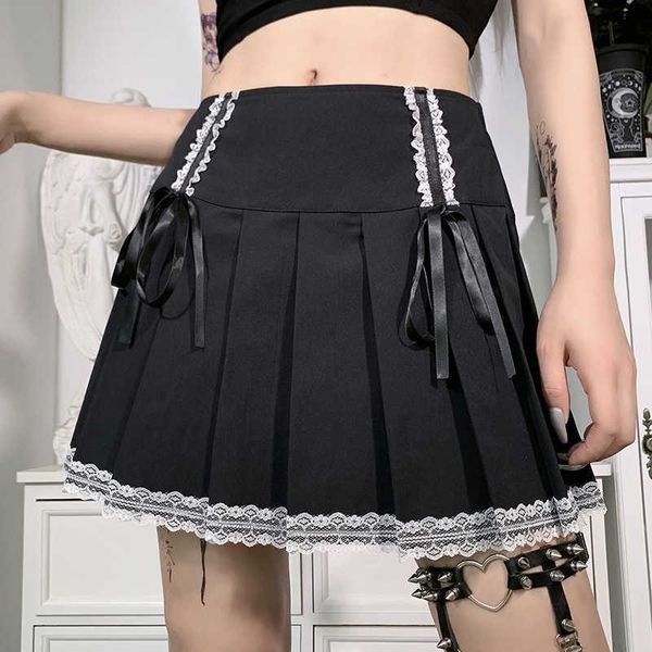 

skirts fichor streetwear mall goth skirt women harajuku y2k egirl high waist bandage mini skirt dark gothic punk emo alt club wear j230418, Black