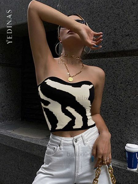 

women's tanks camis yedinas streetwear patchwork slim cropped feminino sleeveless tank women skinny femme corset tube korean style 2022, White