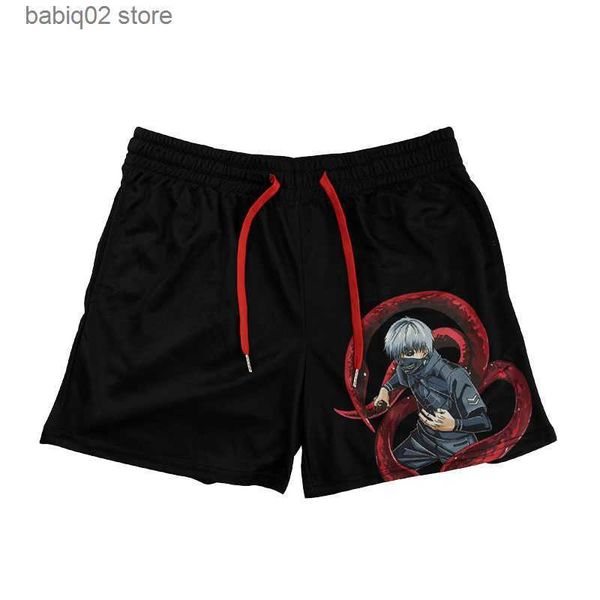 

men's shorts anime tokyo ghoul shorts classic gym basketball workout mesh shorts summer casual shorts summer swimming shorts t230414, White;black