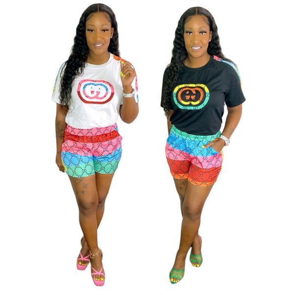 

2023 brand designer women tracksuits summer two piece set short sleeve t-shirt shorts fashion sports suit crew neck outfits pullover jogging, Gray