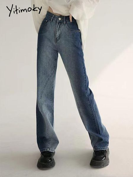 

jeans yitimoky vintage baggy jeans woman high waist summer wide leg denim streetwear hip hop chic design ladies straight jean trouser, Blue