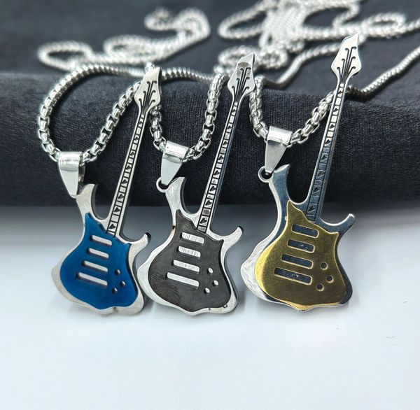 

s3589 titanium steel guitar pendan t necklace for man woman street hip-hop rock necklaces, Silver