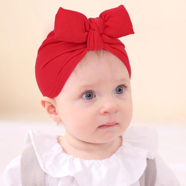 

baby kids hats bowknot turban knot caps for infant 0-3years toddler solid color head wraps ears cover childen beanie bow, Yellow
