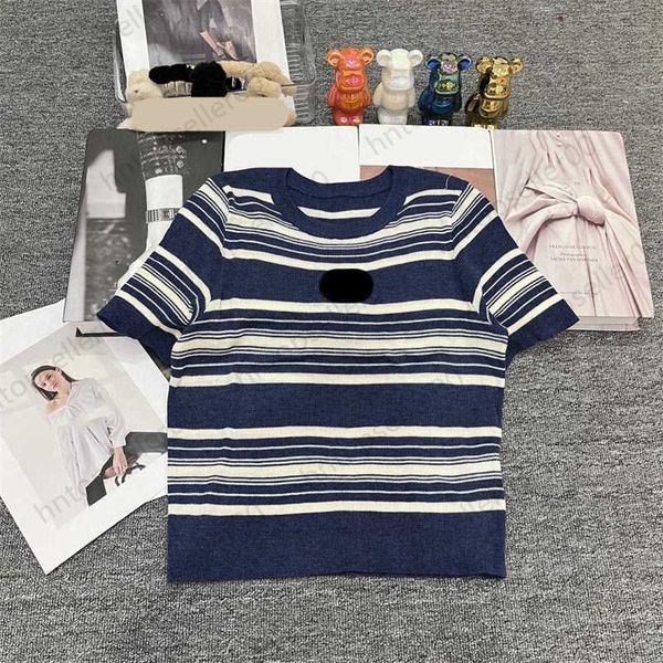

fashion designer womens clothes spring summer luxury trend loose minimalist classic brand letter logo stripe printed round neck short sleev, White