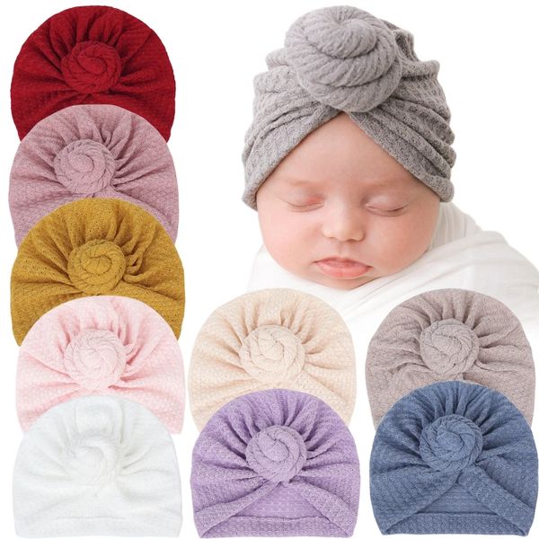 

baby hats caps turban knot donut kids toddler hair accessories girls children breathable stretchable beanie solid color, Yellow