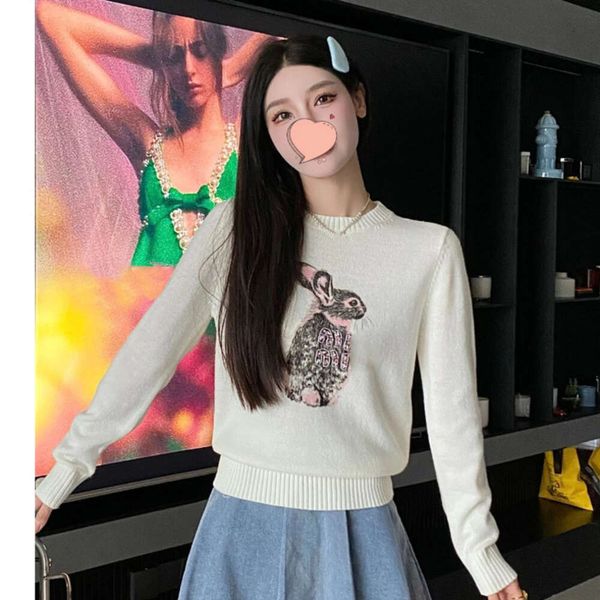 

Women' Sweater 2023 Autumn And Winter New Women' Rabbit Embroidery Round Neck Letter Knitted Sweater Casual Top For Women, White