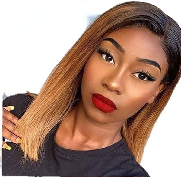 

orange ginger straight bob t part lace front human hair wig for women ombre colored brazilian remy hair glueless 99j red, Black;brown