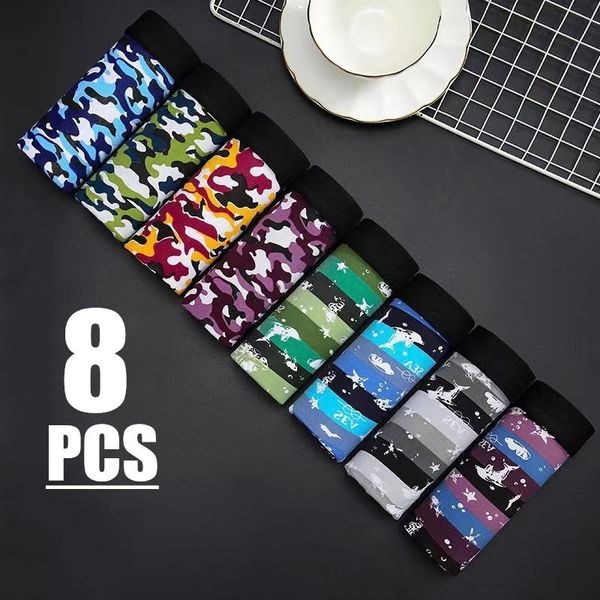 

underpants 8pcslot men's underwear fashion trend comfortable soft fabric boxer shorts mid waist striped camouflage breathable 230417, Black;white