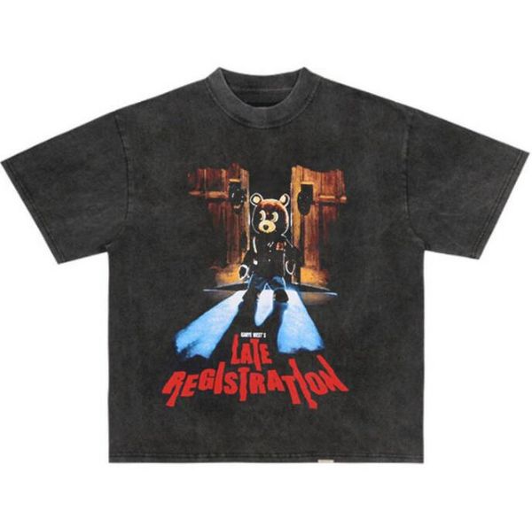 

classic vintage designer t shirt men summer short sleeve late registration bear men tshirt tee mens clothes, White;black