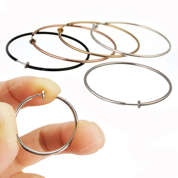 

1pair punk women rounded big earrings fake spring clip on nose ring hoop lip ring helix ring hoop fake ear ring accessories earringshoop ear, Golden;silver