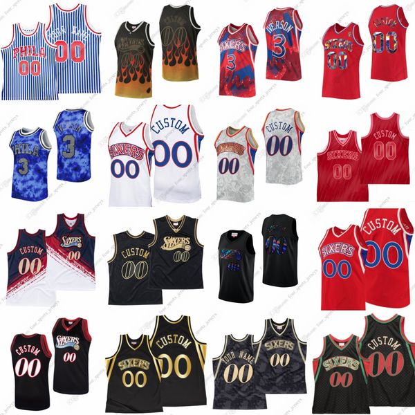 

1998 99 retro mitchell and ness basketball jersey julius erving iverson wilt chamberlain hal greer dolph schayes barkley malone cunningham w, Black;red