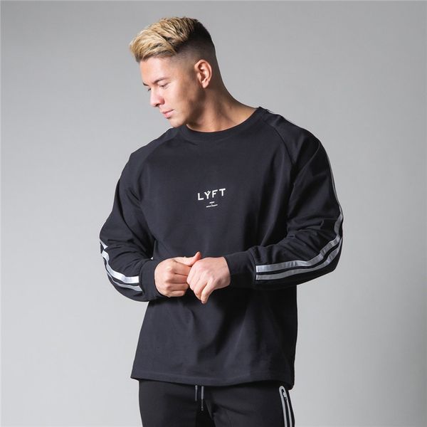 

men's tshirts spring side stripe fashion cotton long sleeve gym fitness bodybuilding workout t shirt casual loose sports 230417, White;black