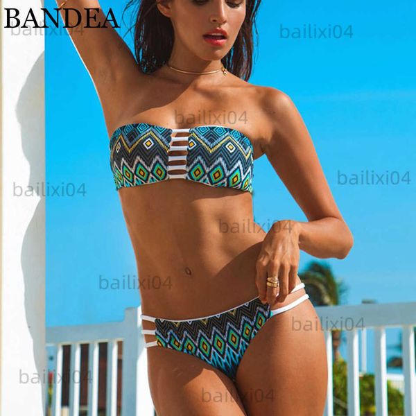 

women's swimwear bandea brazilian bikini print swimwear women strapless biquini bandeau bikini set reversible padded bra bathing suits, White;black