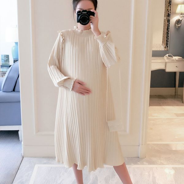 

maternity dresses chiffon solid maternity dresses fashion elegant event party clothes for pregnant women pregnancy casual loose pleated dres, White