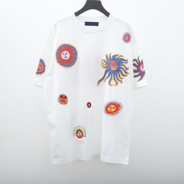 

23ss europe tee summer men sea fish embroidery t shirt premium short sleeve streetwear plus size cotton print tshirt, Black;brown