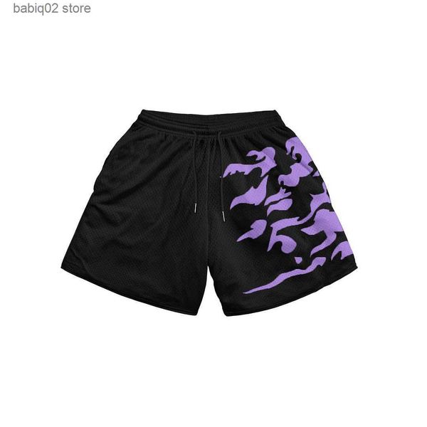 

men's shorts anime summer gym shorts men fashion mesh breathable male casual shorts comfortable fitness mens bodybuilding running short, White;black