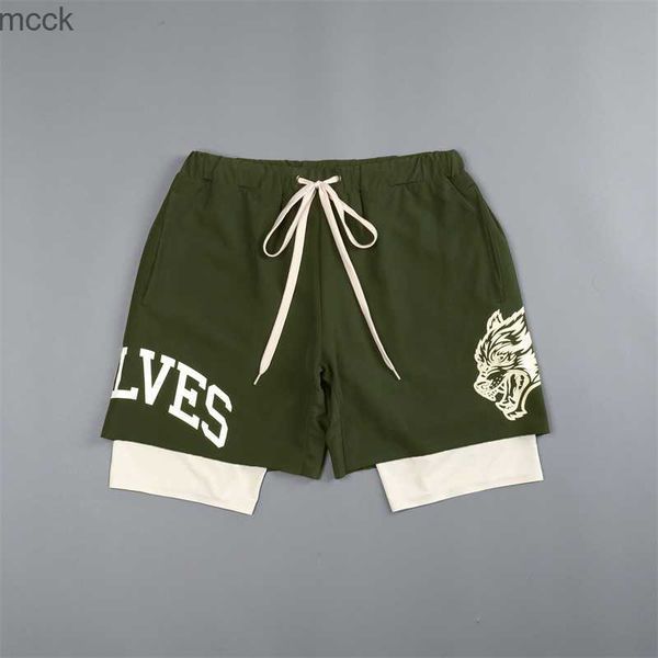 

men's shorts 2023 de desporto dos homens de dupla camada curtas 2 em 1 praia homme lobos jogging correndo shorts, White;black