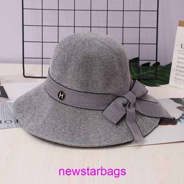 

original edition designer herms hat for sale chenille fisherman female harajuku tidal brand ins wind show face small bowknot french sunshade, Blue;gray