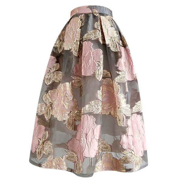 

skirts spring summer stylish women's skirt korean fashion fairy sweet pink rose floral high waist puffy tulle long falda festival 23041, Black