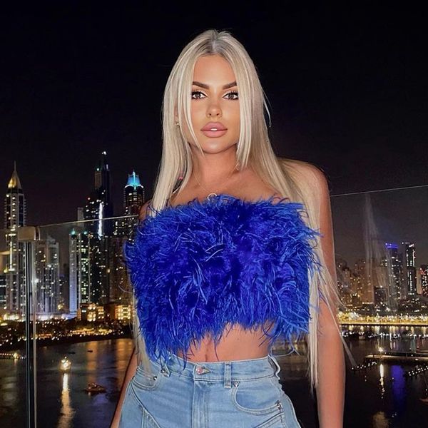

women's tanks camis 2023 furry crop cami natural ostrich feather tank tunic vest sleeveless bra club party female tube cropped wrap 23, White