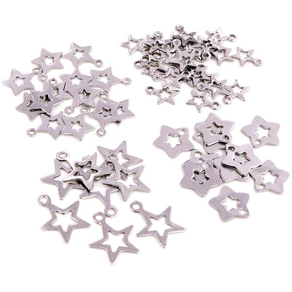 

30pc/lot hollow charms 316 stainless steel five-pointed star hollow cute for necklace pendant charms diy jewelry making fashion jewelrycharm, Silver
