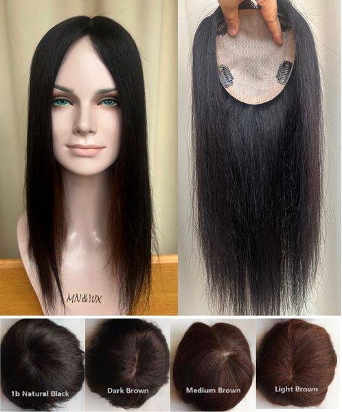 

clip in virgin human hair er for women, 5.5"x6" large silk 10"~20". part closure, one-length, 100% a+++virgin human hair, Black;brown