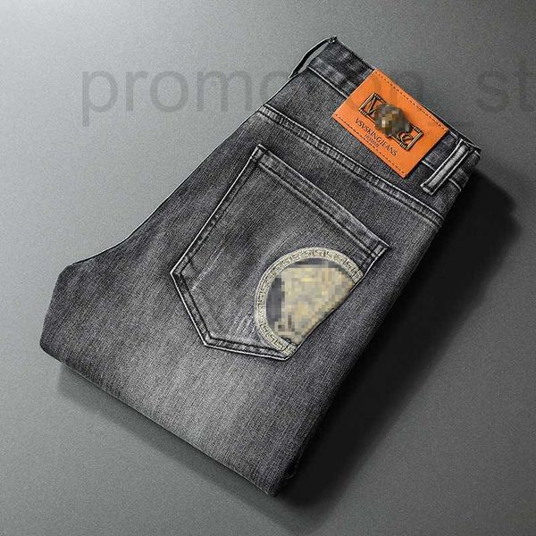 

men's jeans designer new korean slim fit men's jeans small foot student cotton bullet medusa embroidery d9yl, Blue
