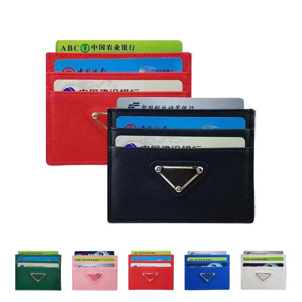 

designer triangle 4 card pockets card holder purse mini pink wallet prad genuine leather luxury womens mens wallets with box coin purses cre, Red;black