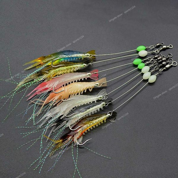 

7pcs 8cm 5g luminous fake shrimp soft silicone artificial bait with bead swivels hook for fishing sabiki rig fishing tackle sea fishingfishi