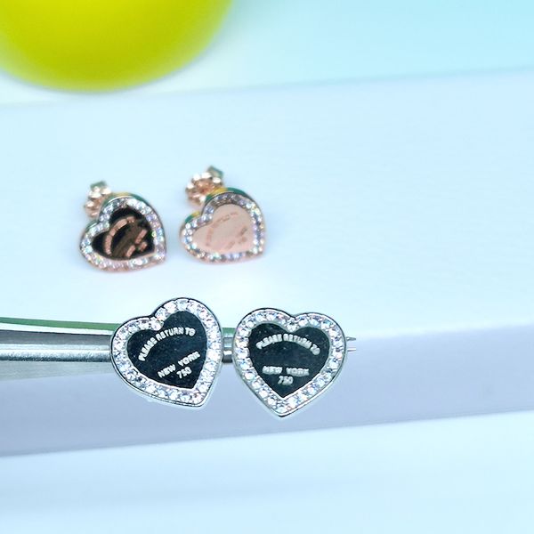 

love stud new 925 sterling silver zircon heart tiff heart attractive elegance temperament earrings men womens designer earring origin luxury, Golden;silver