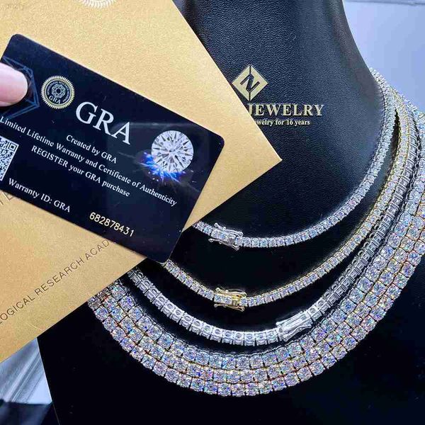 

zuanfa hip hop jewelry 3mm 4mm 5mm 18k gold iced diamond necklace/bracelet bling moissanite tennis chain, Silver