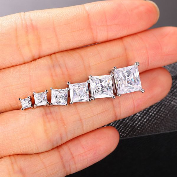 

3mm-8mm men women classic earrings for gold plated shiny clear cz square stud earrings nice jewelry gift for friends, Golden;silver