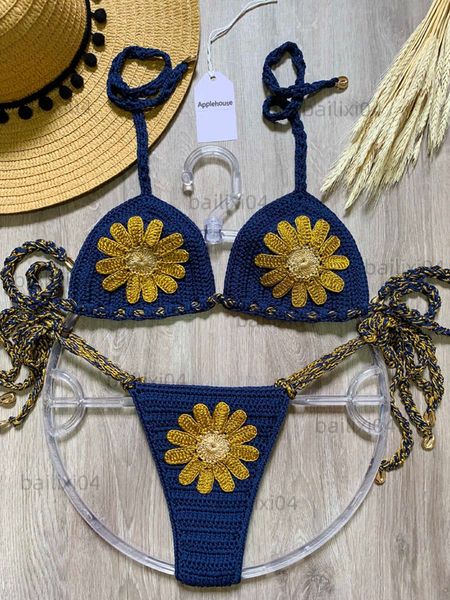 

women's swimwear crochet bikinis set mujer tankini swimwear women biquinis feminino swimsuit biquini flor brazilian adjustable thong bi, White;black