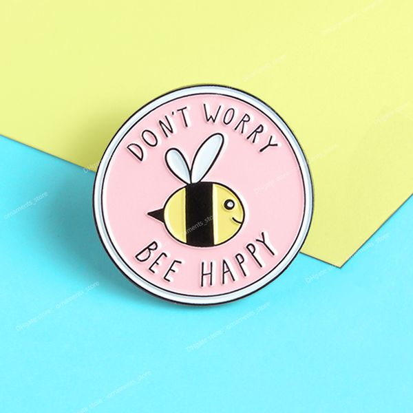 

new pink round insect bee brooches don't worry bee happy enamel pins broochfor kids lapel pin shirt bag badge broche bijoux fashion jew, Gray