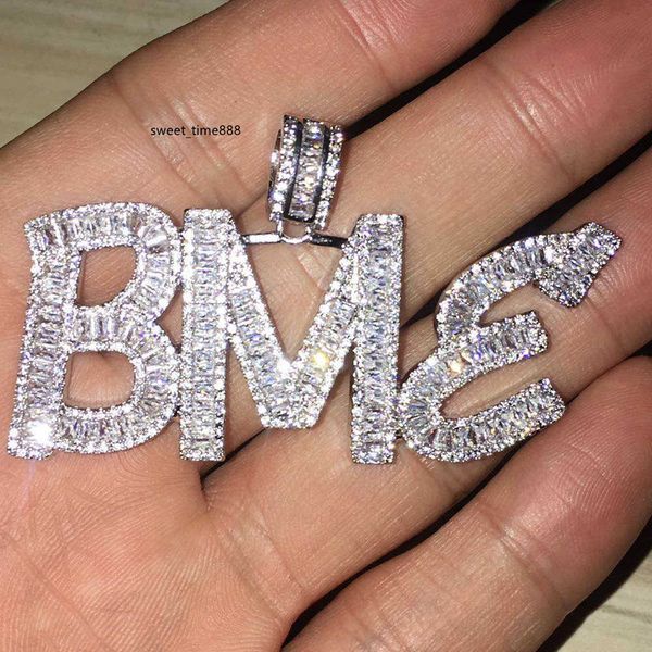 

custom name baguette letters hip hop pendant with rope chain gold silver bling zirconia men jewelry