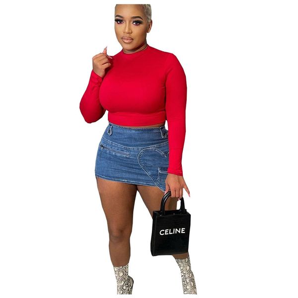 

2023 designer denim mini skirts for women summer y2k love splicing elastic bodycon dresses streetwear zip clothes multi small pockets wholes, Black
