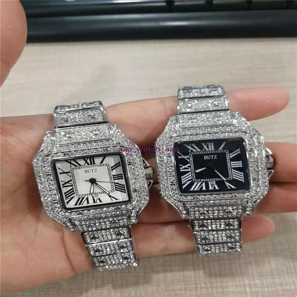 

2022 mens women watch full diamond iced out strap designer watches quartz movement couple lovers clock wristwatch257o, Slivery;brown