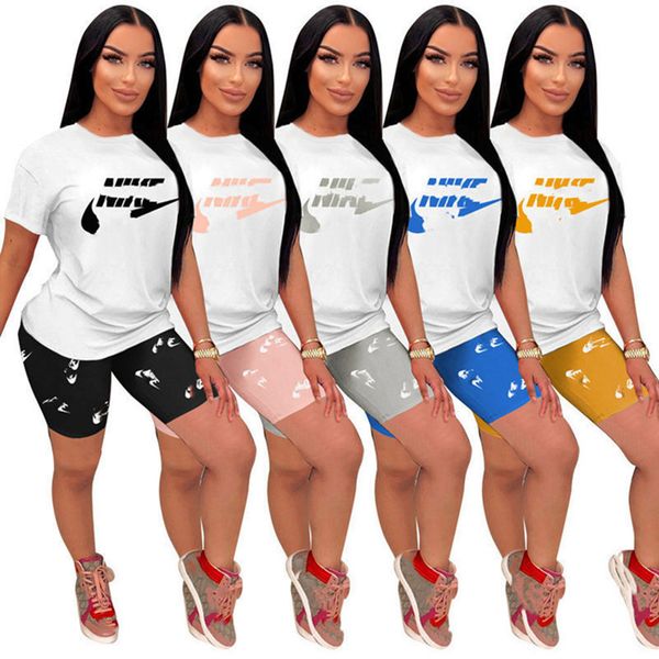

2023 brand women letter tracksuits summer two piece set short sleeve t-shirt shorts fashion sports suit crew neck outfits pullover jogging s, Gray