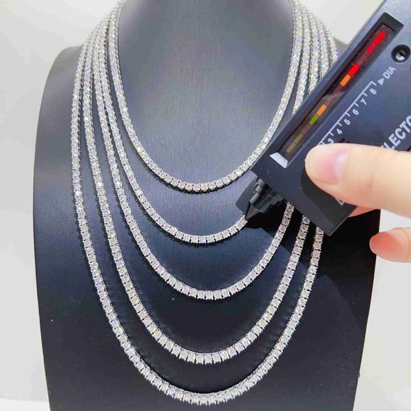 

lab diamond 3mm 925 sterling silver necklace vvs moissanite baguette tennis chain