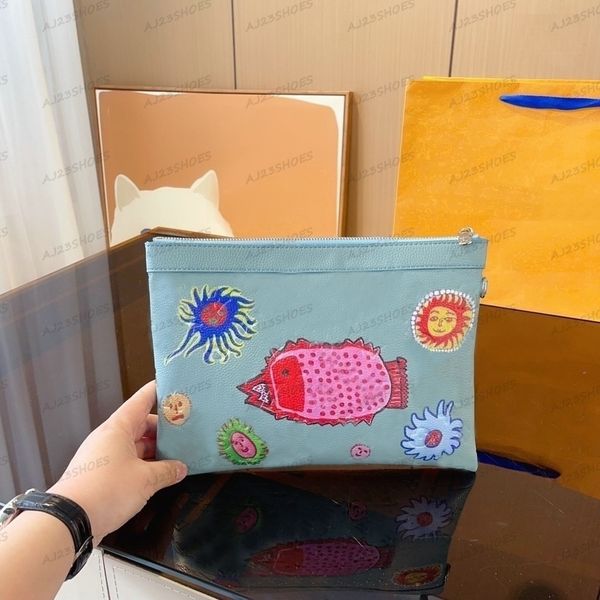 

yayoi kusama bag versatile classic blue leather face pattern wrist strap zipper handbag vintage monograms designers womens handbags purses