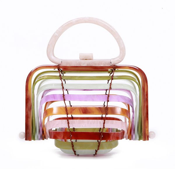 

evening bags 21x15cm usa fashion holiday beach acrylic bamboo basket hollow handbag folding shell a6105 230417