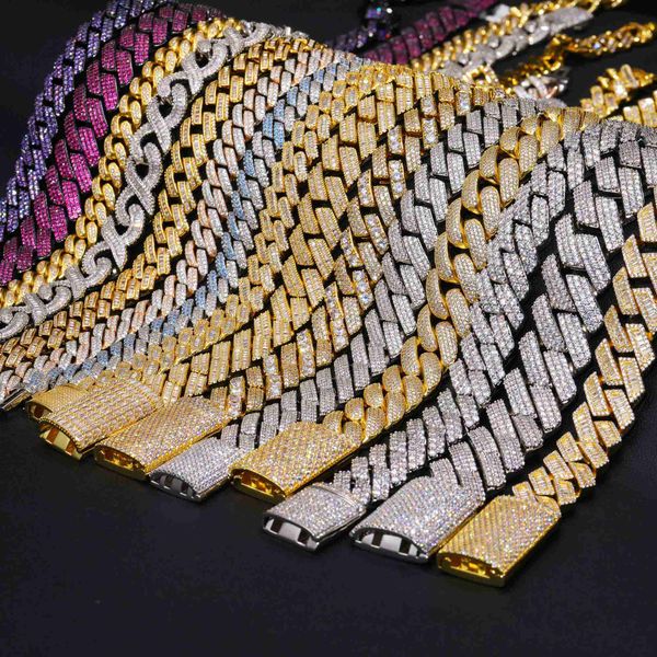 

luxury hip hop jewelry 18k gold plated brass prong zircon diamond iced out miami cuban link chain necklace for men, Silver