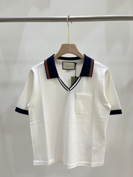 

2023 spring summer milan runway sweaters lapel neck short sleeve women's sweater high end jacquard pullover designer 0417-1, White;black