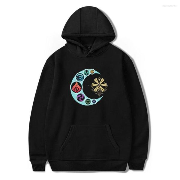 

men's hoodies genshin impact elements all rapper hoodie men and women harajuku style hip-hop sweatshirt spring autumn clothes, Black