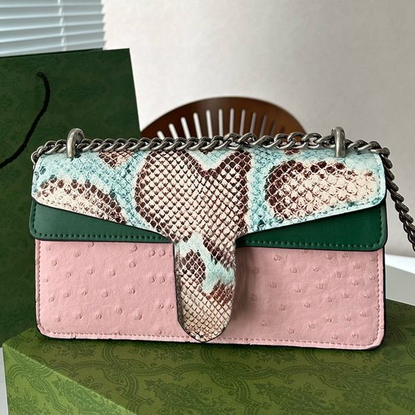 

cross body chains bag messenger snakehead bags pink ostrich handbags double tiger head hasp hardware sliding strap alligator leather flap sh