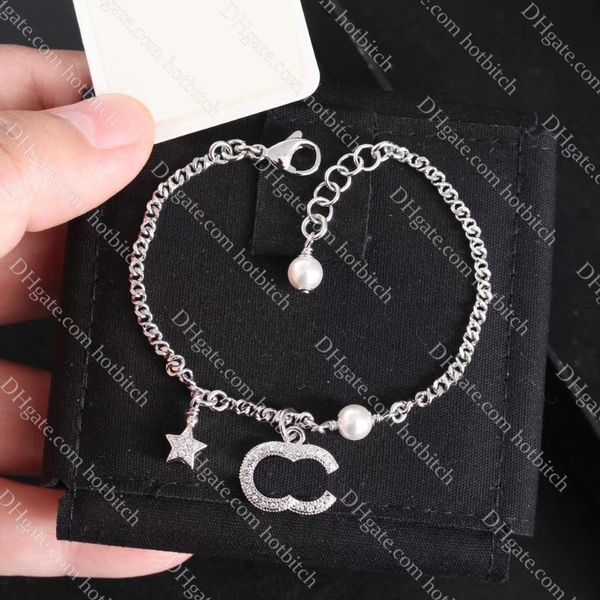 

pearl diamond bracelet designer letter pendant bracelet womens luxury shining diamonds jewelry bracelets brass material, Golden;silver