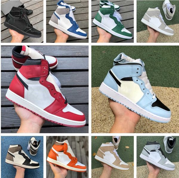 

basketball shoes jumpman highmidog 1 1s high og retro men women true iris university travis gorge starfish bleached patent bred linen design, Black