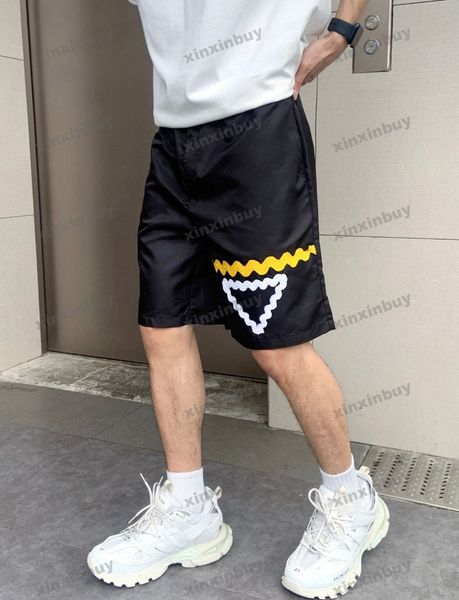 

xinxinbuy men women designer nylon shorts pant towel embroidery triangle label spring summer brown white black blue s-xl